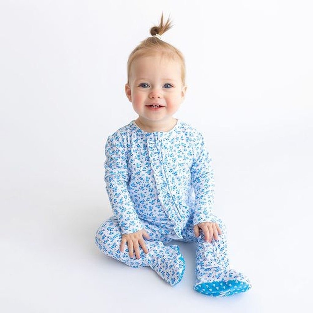 Posh Peanut Andina Blue Floral Ribbed Bamboo Footie Romper 18-24 Months NWT - Picture 11 of 11